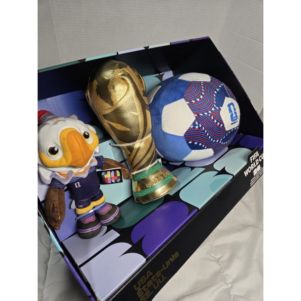 FIFA World Cup 2026 USA Plush 3 Pack Set Eagle Trophy Soccer Ball Jazwares New